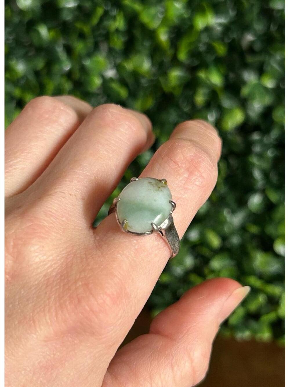 Vintage Blue Green Cabochon Ring Size 7 Boho Statement